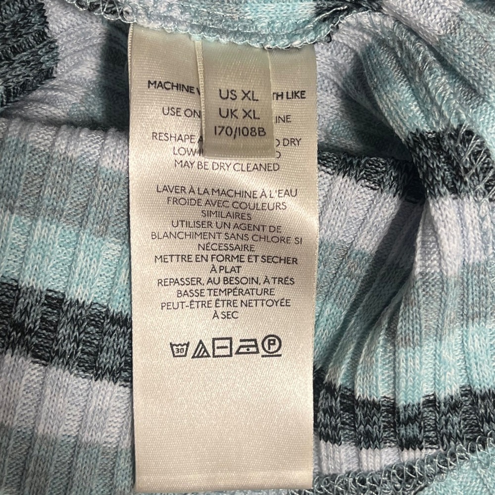 NWT Maeve Anthropologie Blue Striped Ribbed Turtleneck Sweater Puff Sleeve‎ XL - Picture 8 of 9
